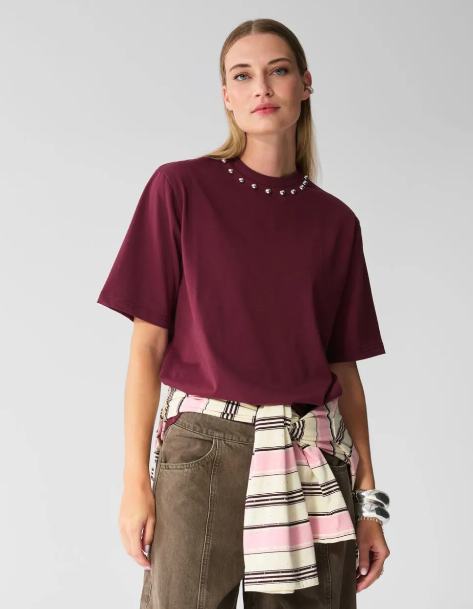 Studded T-shirt Donkerrood