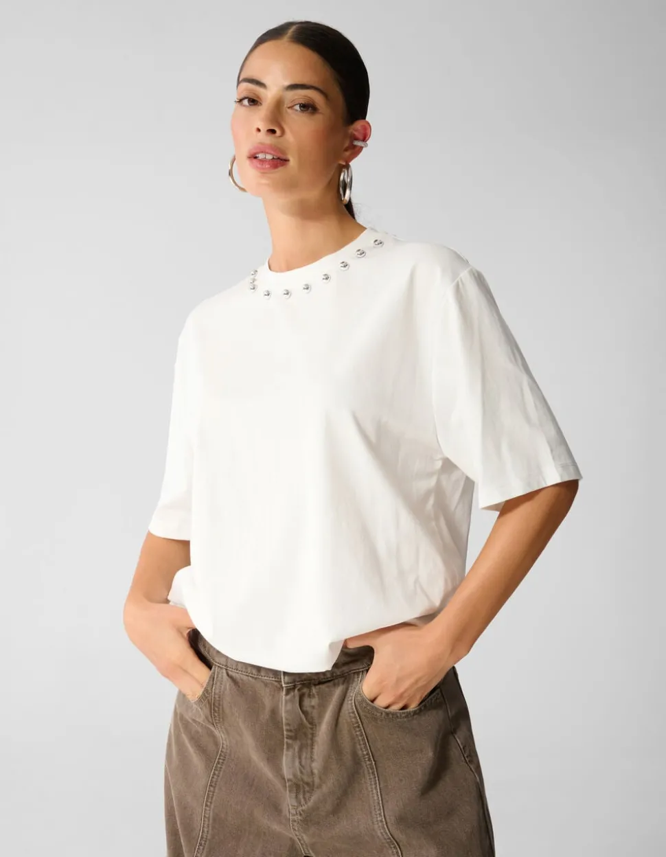 Studded T-shirt Gebroken Wit
