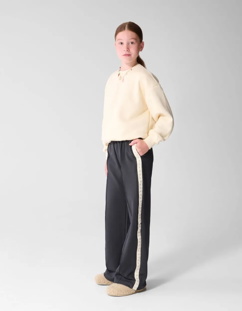 Studded Wide Leg Fit Broek Donkergrijs