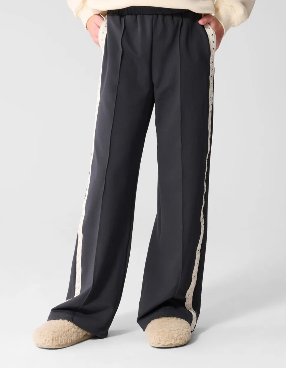 Studded Wide Leg Fit Broek Donkergrijs