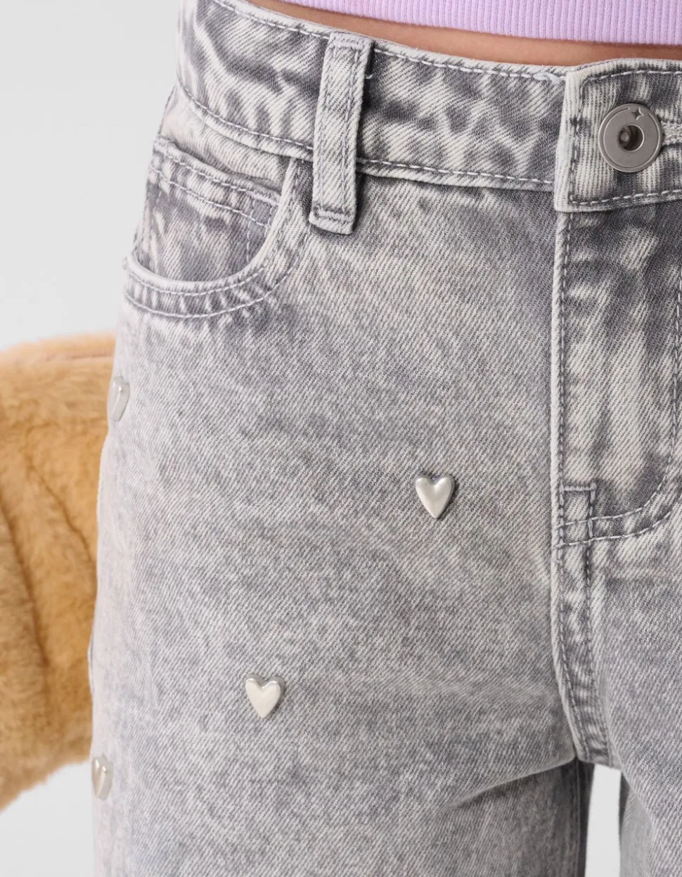Studded Wide Leg Fit Jeans Grijs