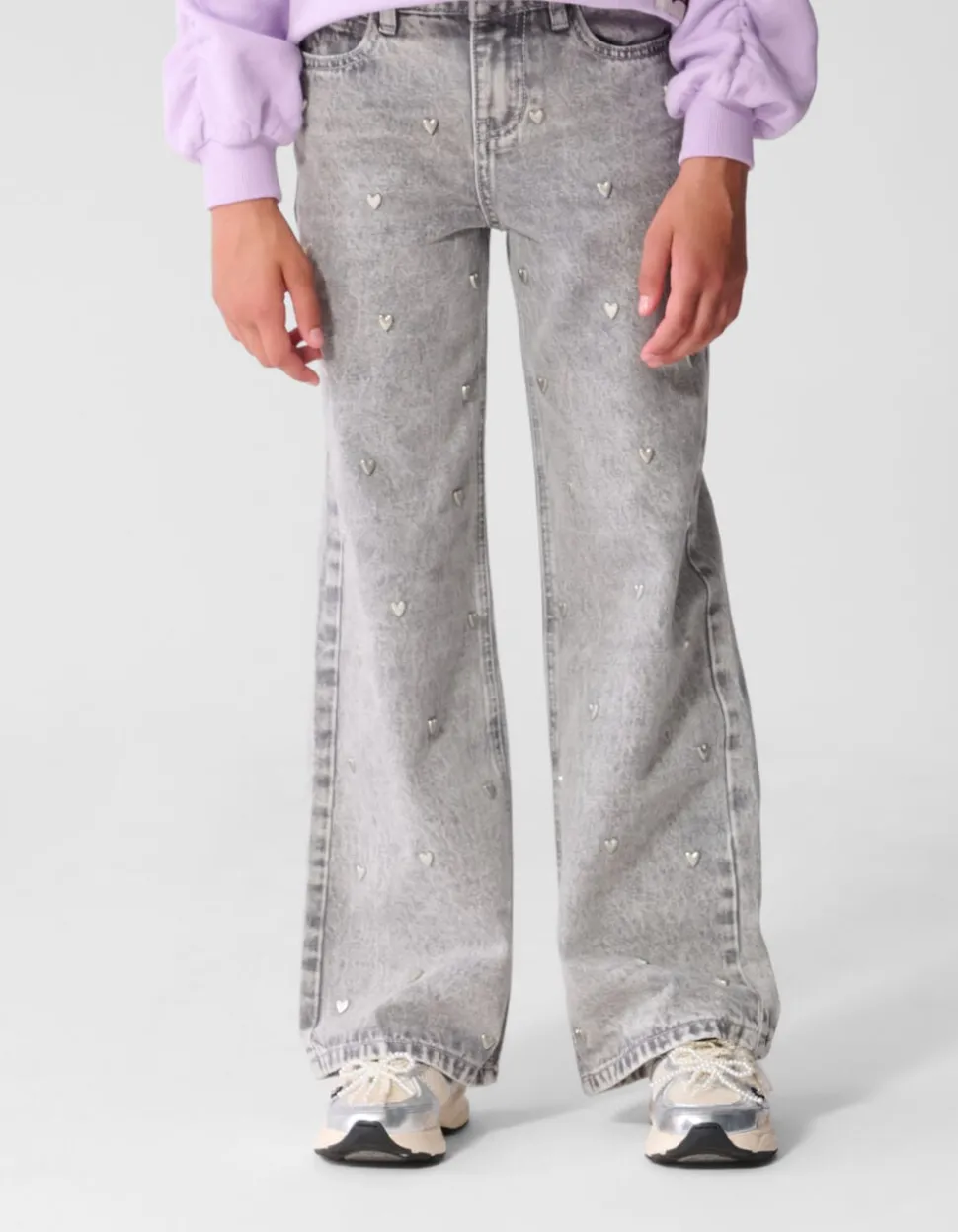 Studded Wide Leg Fit Jeans Grijs