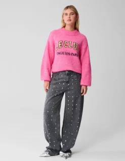 Studs Barrel Fit Jeans Grijs