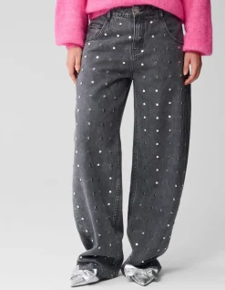 Studs Barrel Fit Jeans Grijs