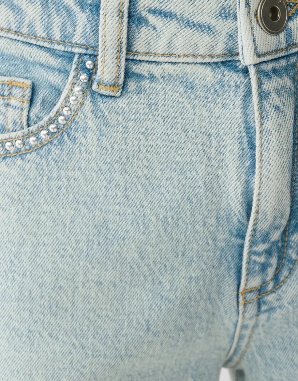 Studs Wide Leg Fit Jeans Bleached