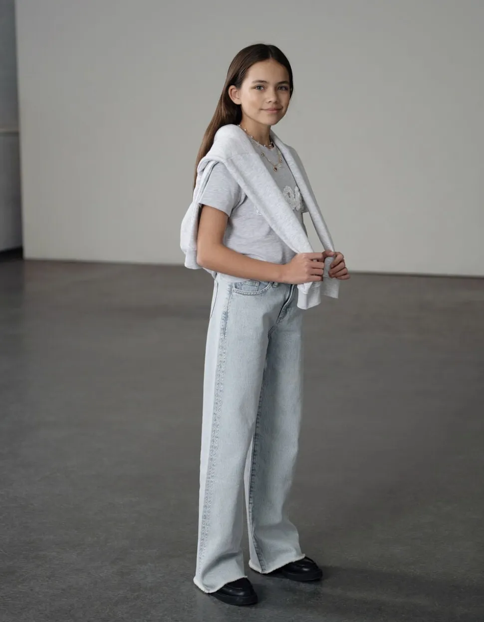 Studs Wide Leg Fit Jeans Bleached