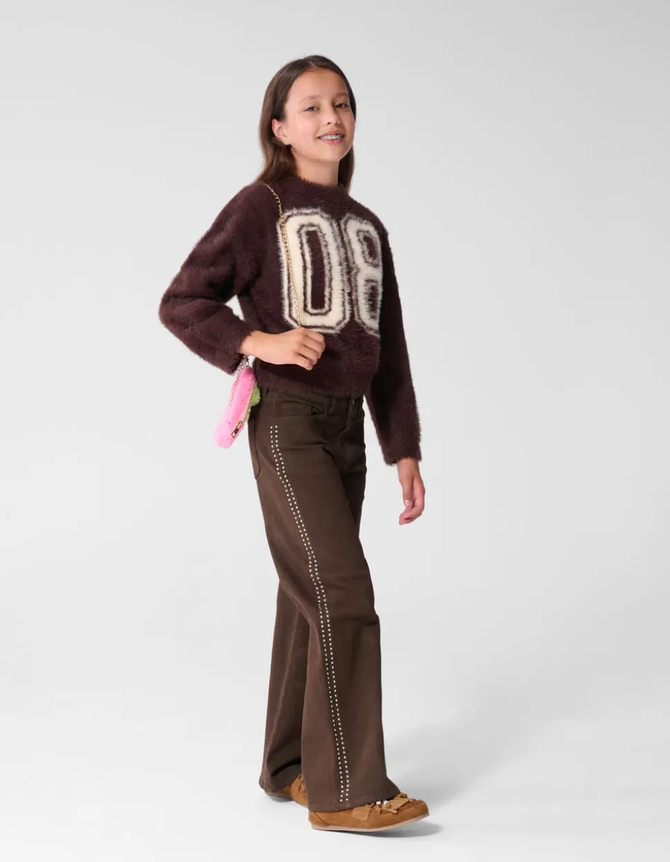 Stud Wide Leg Fit Jeans Bruin