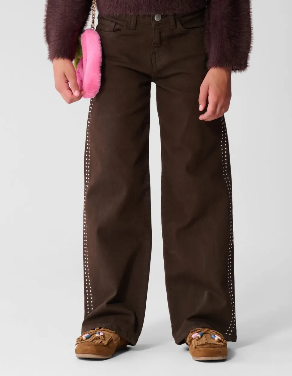 Stud Wide Leg Fit Jeans Bruin