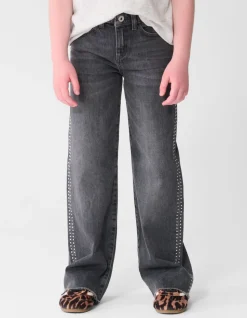 Stud Wide Leg Fit Jeans Donkergrijs