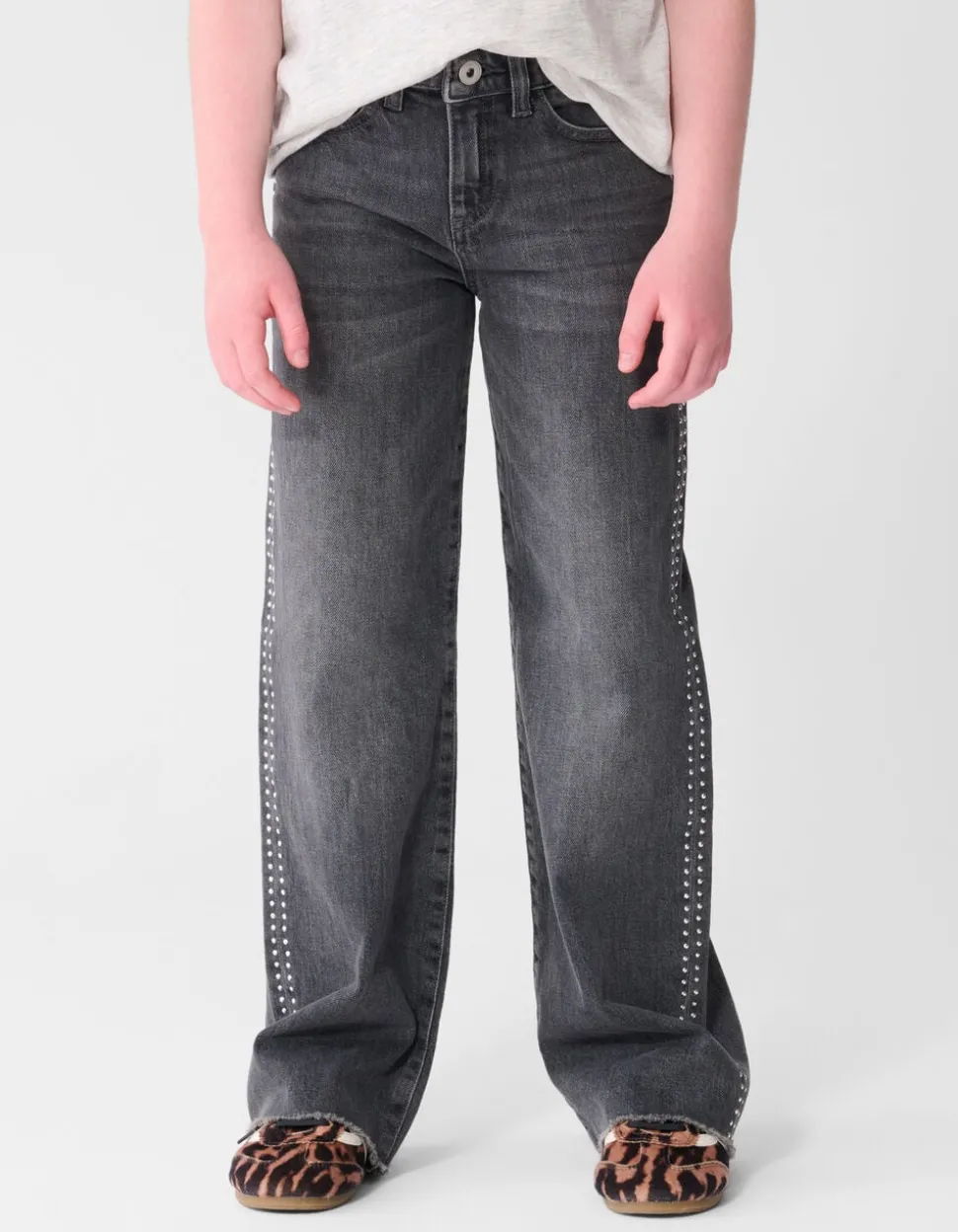 Stud Wide Leg Fit Jeans Donkergrijs