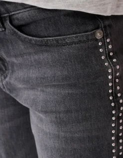 Stud Wide Leg Fit Jeans Donkergrijs