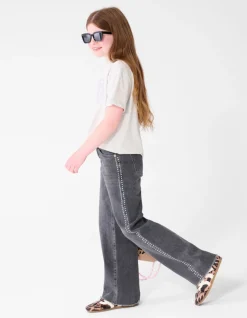Stud Wide Leg Fit Jeans Donkergrijs