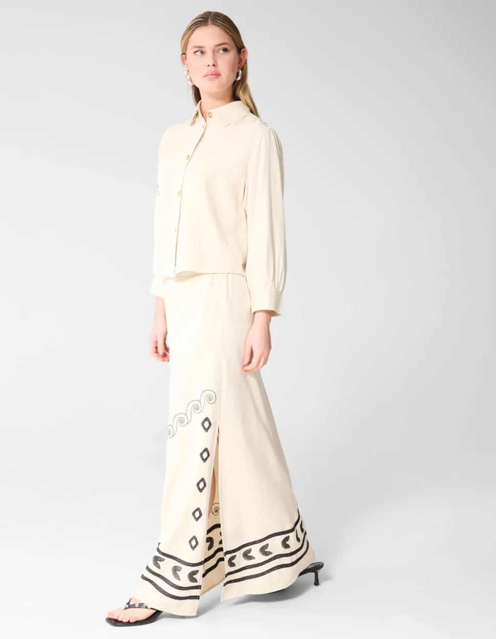 Sun Embroidery Maxi Rok Gebroken Wit