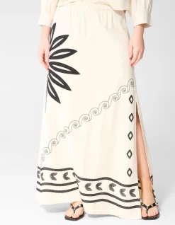 Sun Embroidery Maxi Rok Gebroken Wit