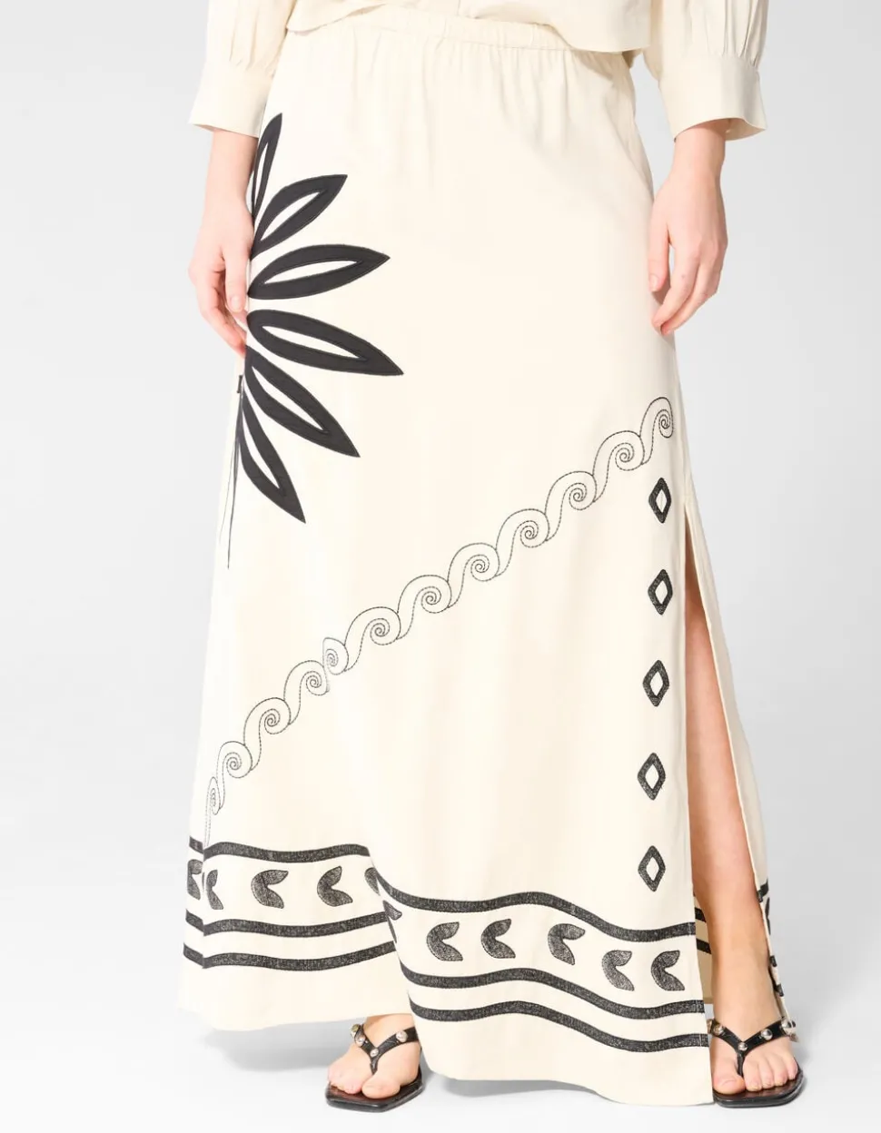 Sun Embroidery Maxi Rok Gebroken Wit