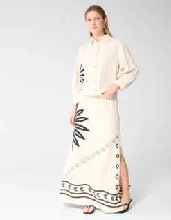 Sun Embroidery Maxi Rok Gebroken Wit