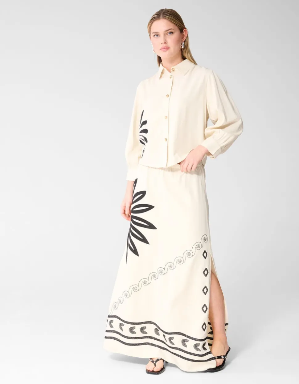 Sun Embroidery Maxi Rok Gebroken Wit