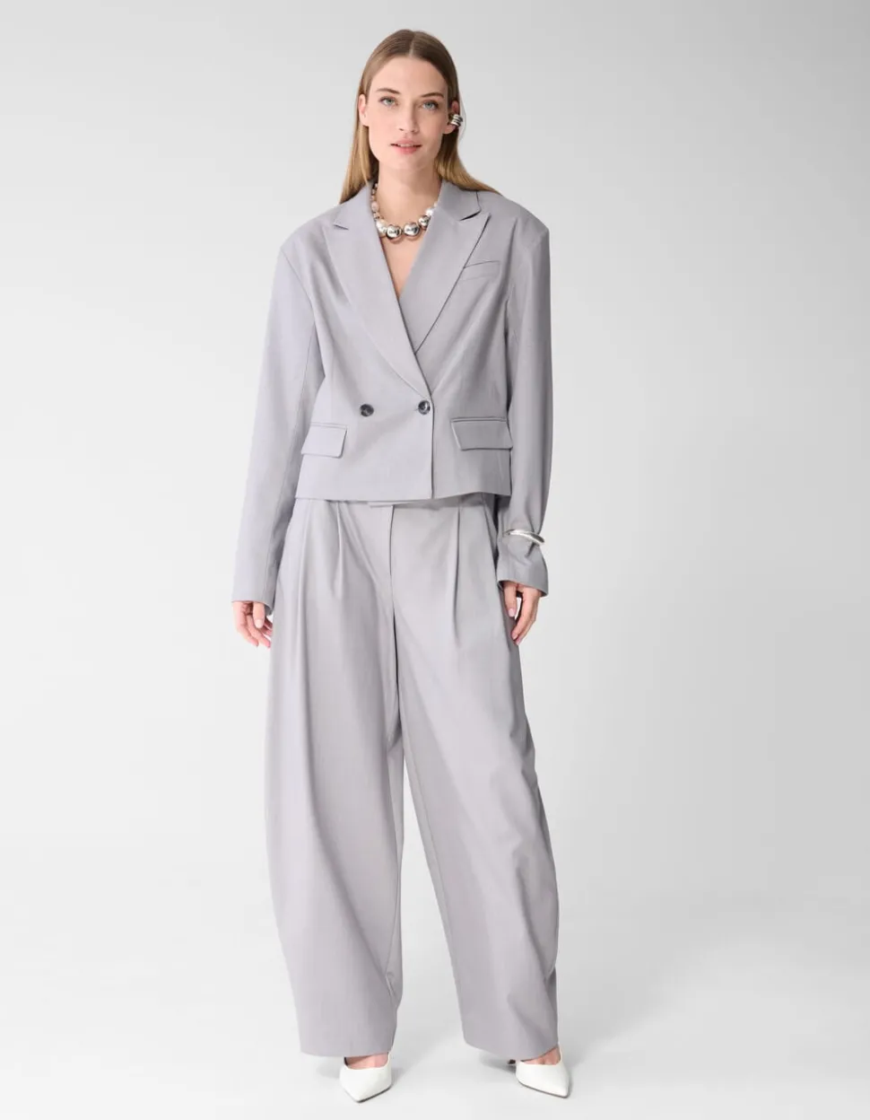 Tapered Pinstripe Blazer Lichtgrijs