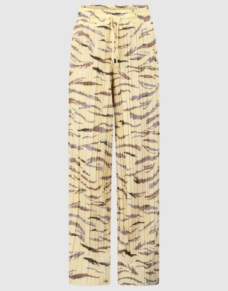 Tijger Plissé Wide Leg Broek Lichtgeel