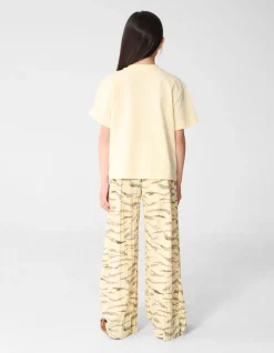 Tijger Plissé Wide Leg Broek Lichtgeel