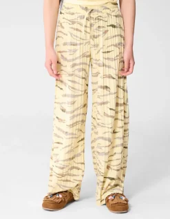 Tijger Plissé Wide Leg Broek Lichtgeel