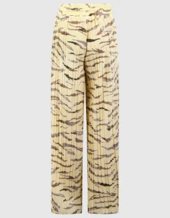 Tijger Plissé Wide Leg Broek Lichtgeel
