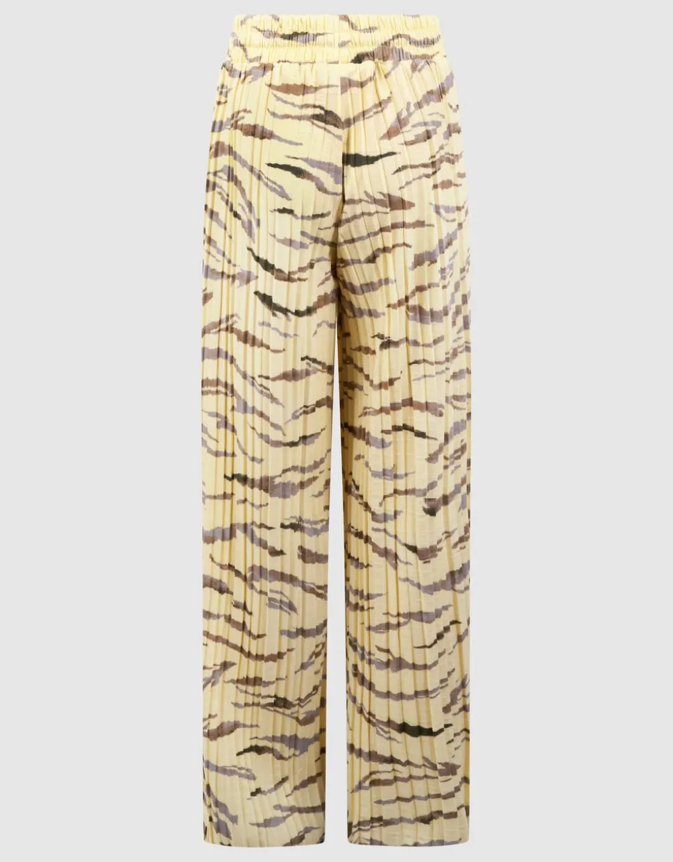 Tijger Plissé Wide Leg Broek Lichtgeel