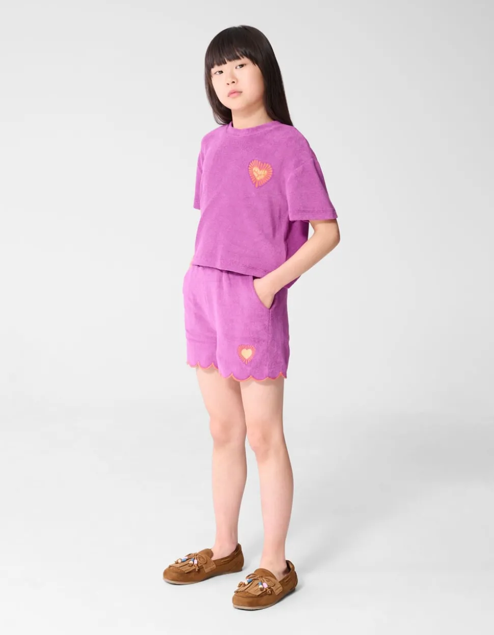 Towelling Heart Top Paars