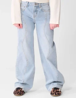 Ultra Wide Leg Fit Wavy Parel Jeans Bleached