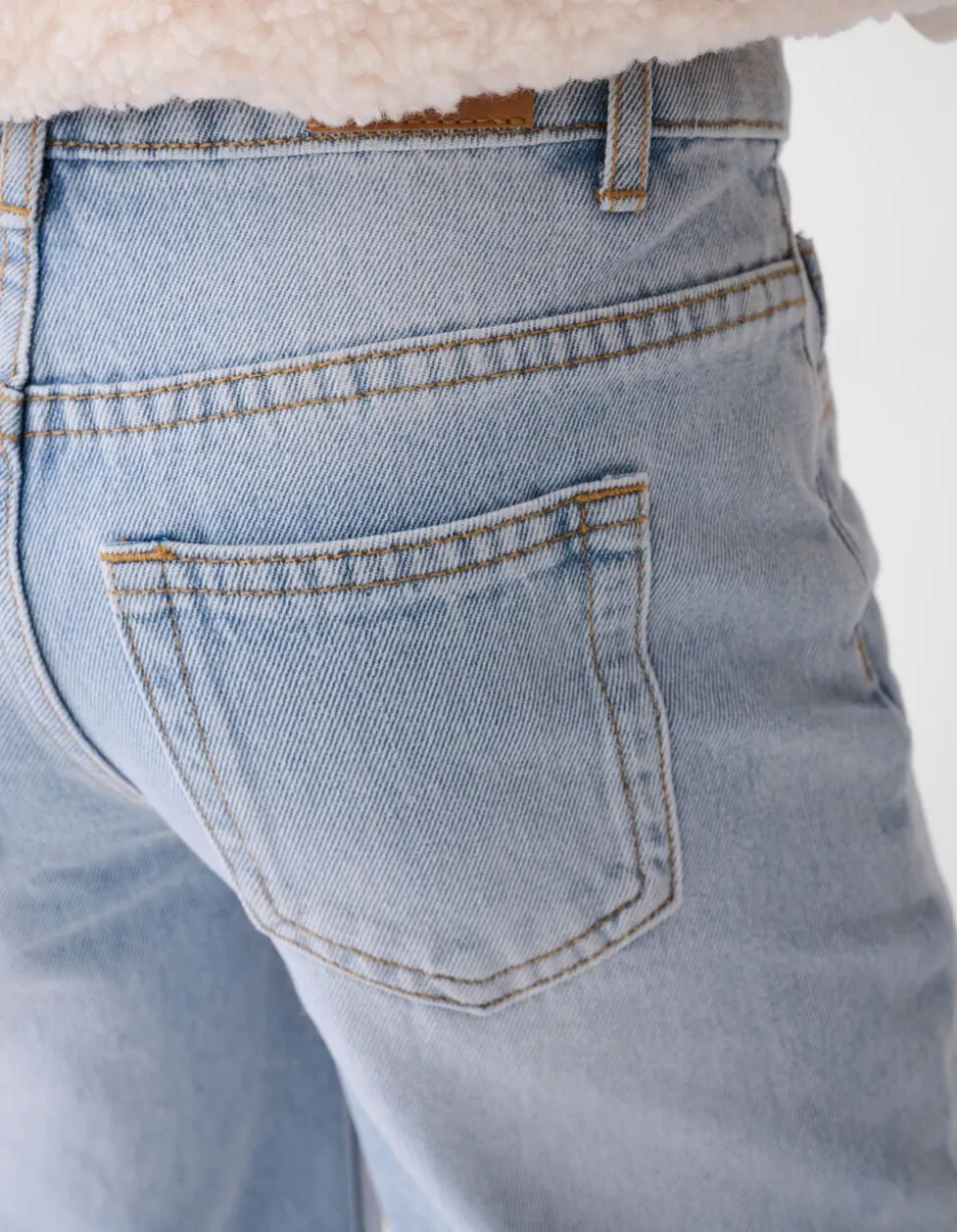 Ultra Wide Leg Fit Wavy Parel Jeans Bleached