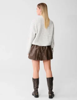 Vegan Leren Balloon Fit Mini Rok Bruin