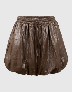 Vegan Leren Balloon Fit Mini Rok Bruin