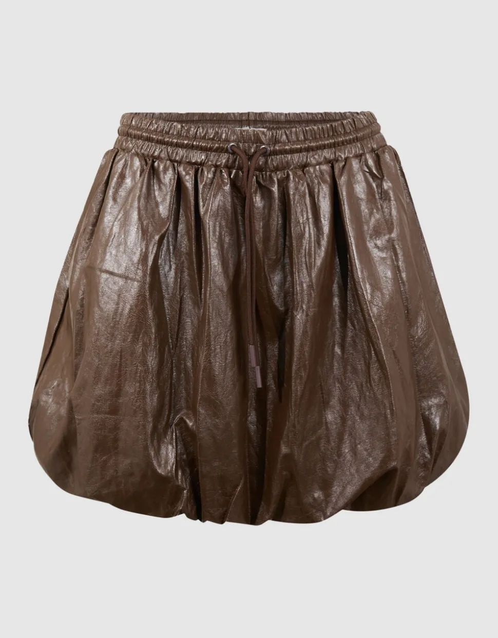 Vegan Leren Balloon Fit Mini Rok Bruin