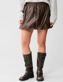 Vegan Leren Balloon Fit Mini Rok Bruin