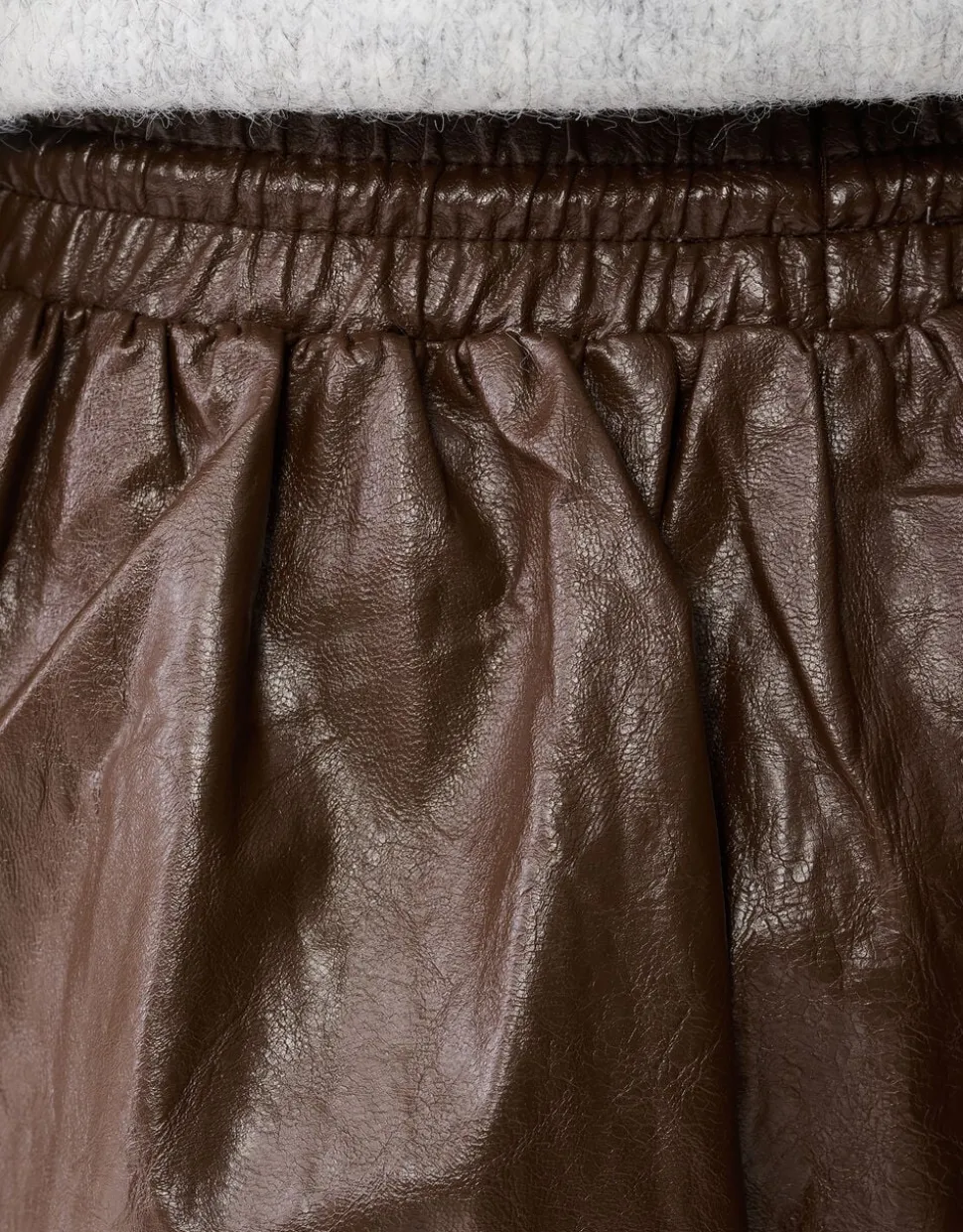 Vegan Leren Balloon Fit Mini Rok Bruin