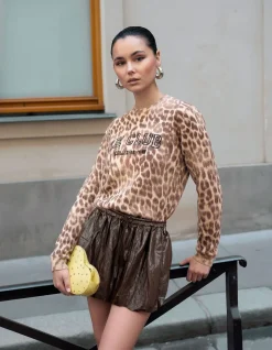 Vegan Leren Balloon Fit Mini Rok Bruin