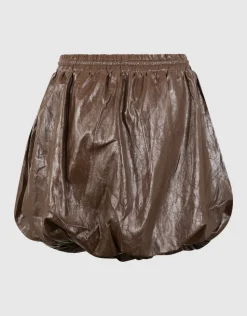 Vegan Leren Balloon Fit Mini Rok Bruin