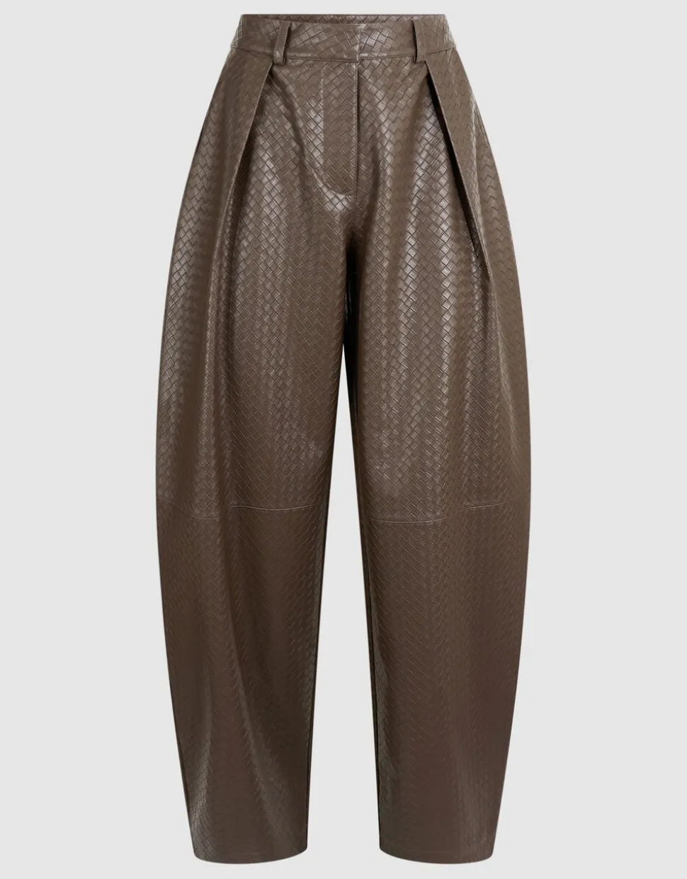 Vegan Leren Braided Barrel Fit Broek Donkerbruin