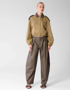 Vegan Leren Braided Barrel Fit Broek Donkerbruin