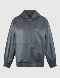 Vegan Leren Hooded Bomber Donkergrijs