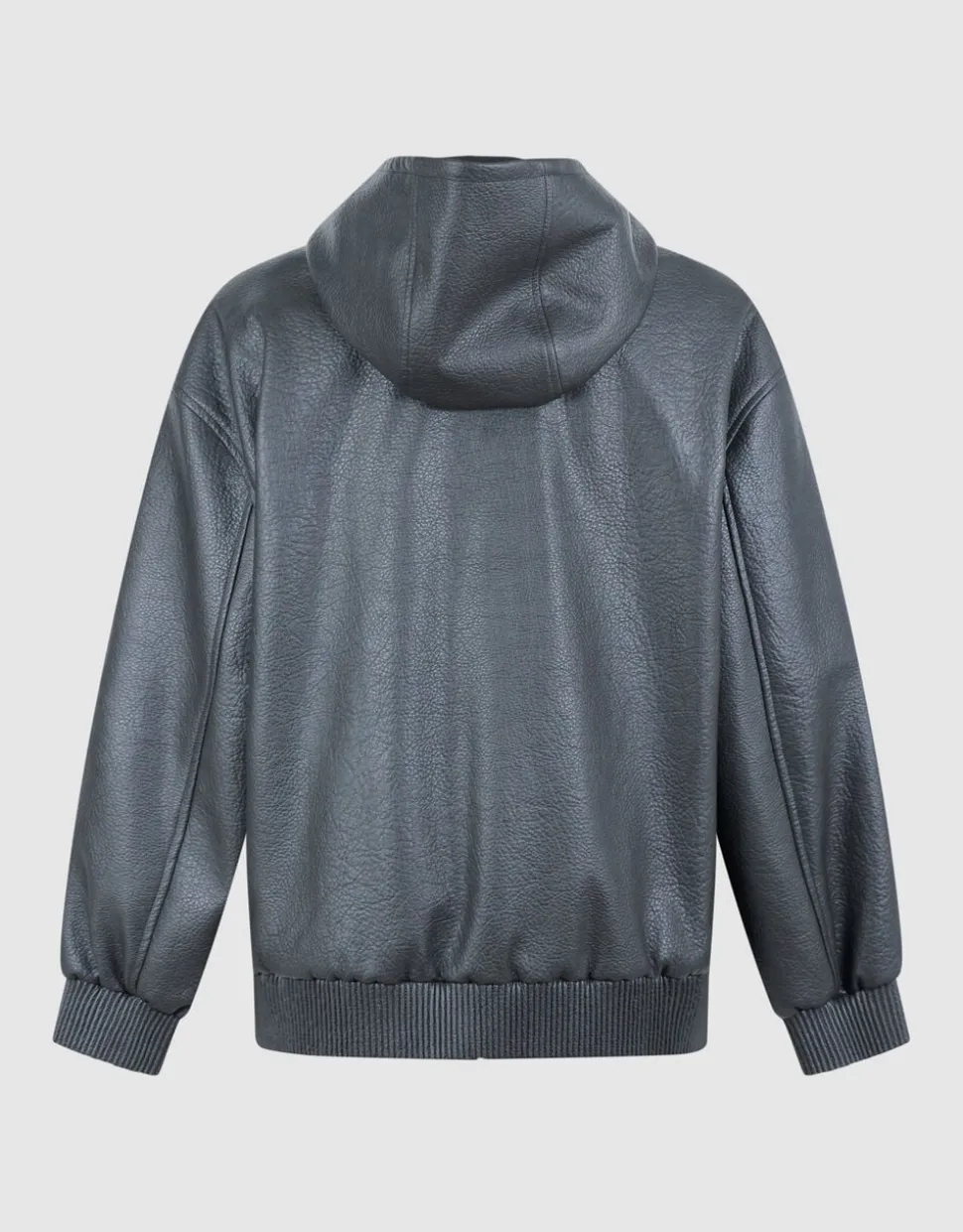 Vegan Leren Hooded Bomber Donkergrijs