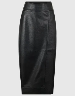 Vegan Leren Overlap Maxi Rok Zwart