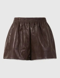 Vegan Leren Short Bruin