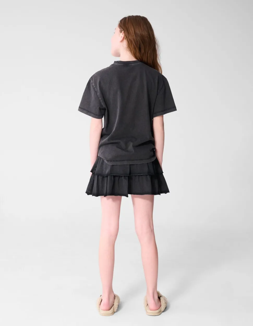 Washed Ruffle Mini Rok Donkergrijs