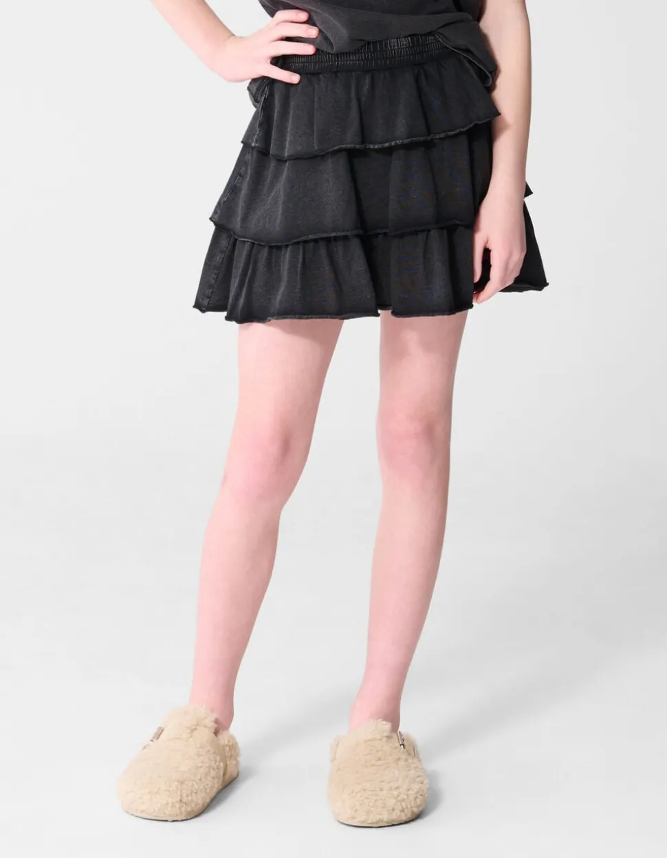 Washed Ruffle Mini Rok Donkergrijs