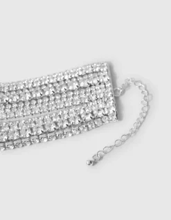 Waterval Strass Choker Ketting Zilver