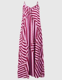 Wavy Printed Maxi Jurk Roze/Paars