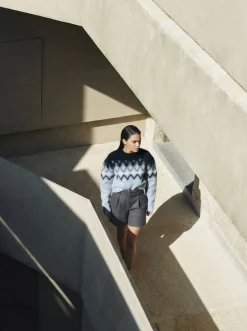 ZigZag Gebreide Trui Lichtgrijs